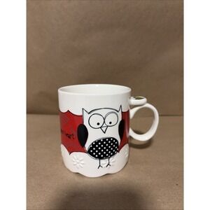 Amylee Weeks Owl Coffee Mug He Will Strengthen Your Heart Porcelain Art Deco Red